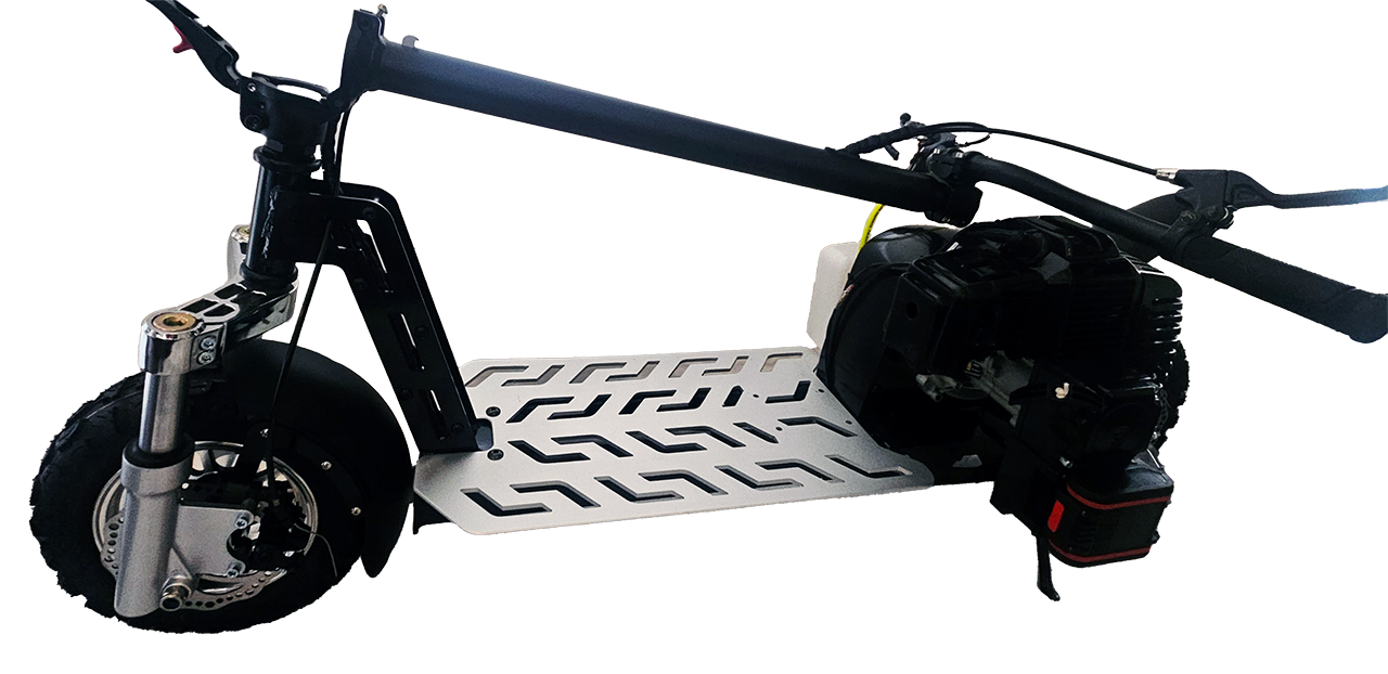 Electric start scooter with the seat and stem removes and handlebar folds for storage or traveling