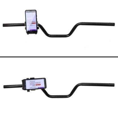 Cell phone holder on handle bar.